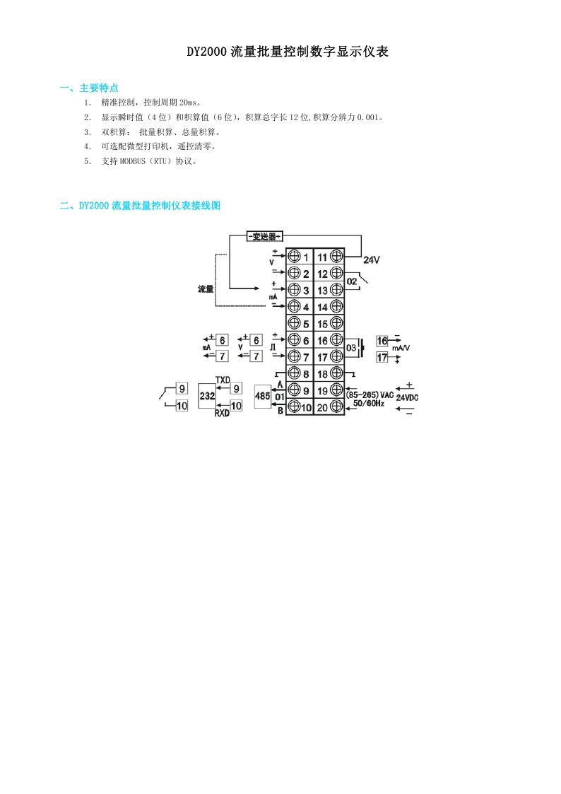 东辉仪表DY2000（H）流量批量控制数字显示仪表