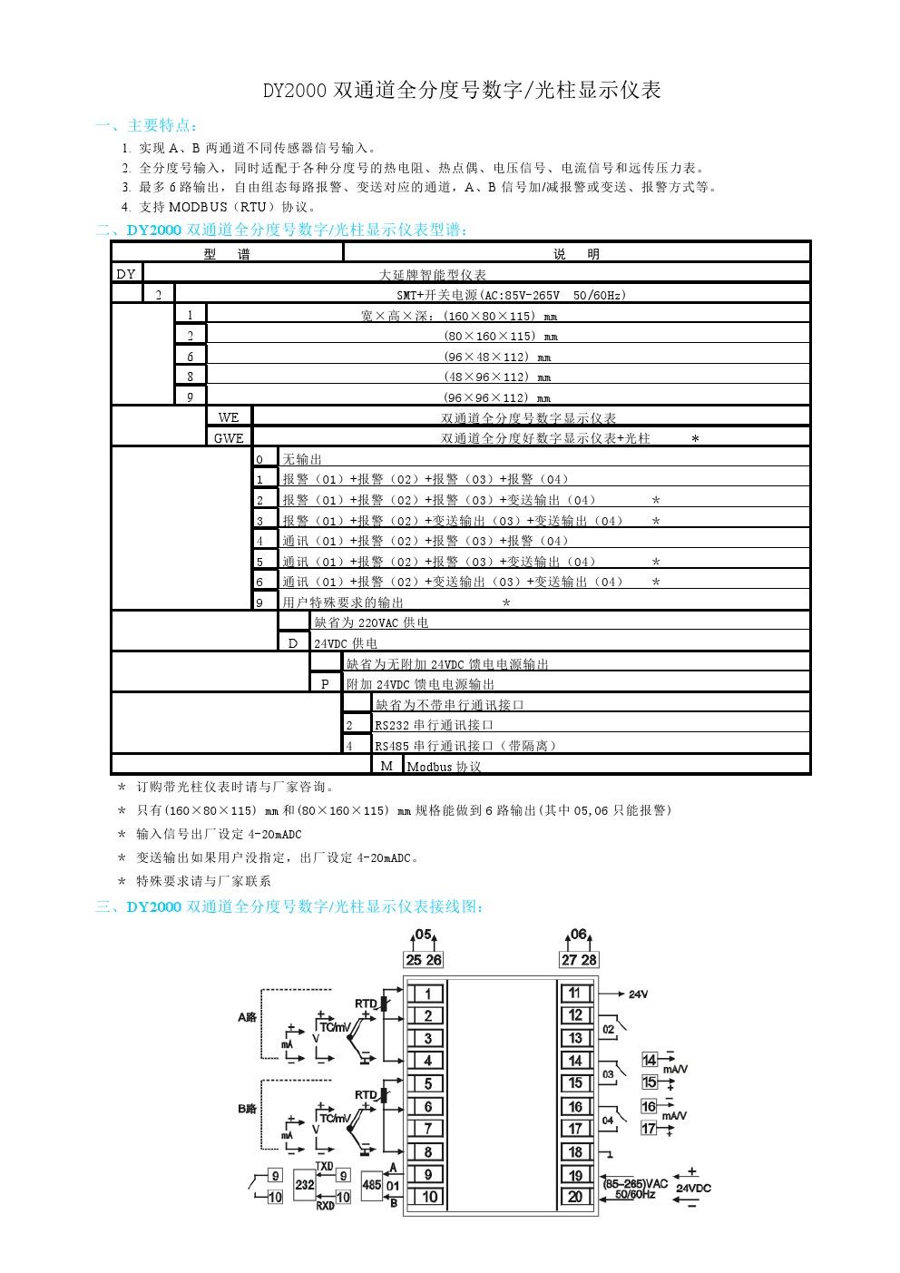 DY2000（WE/GWE）双通道全分度号数字/光柱显示仪表